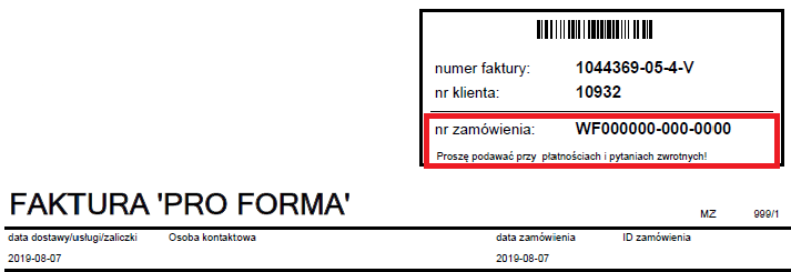 Tutaj znajdziesz swój numer transakcji (numer WF)